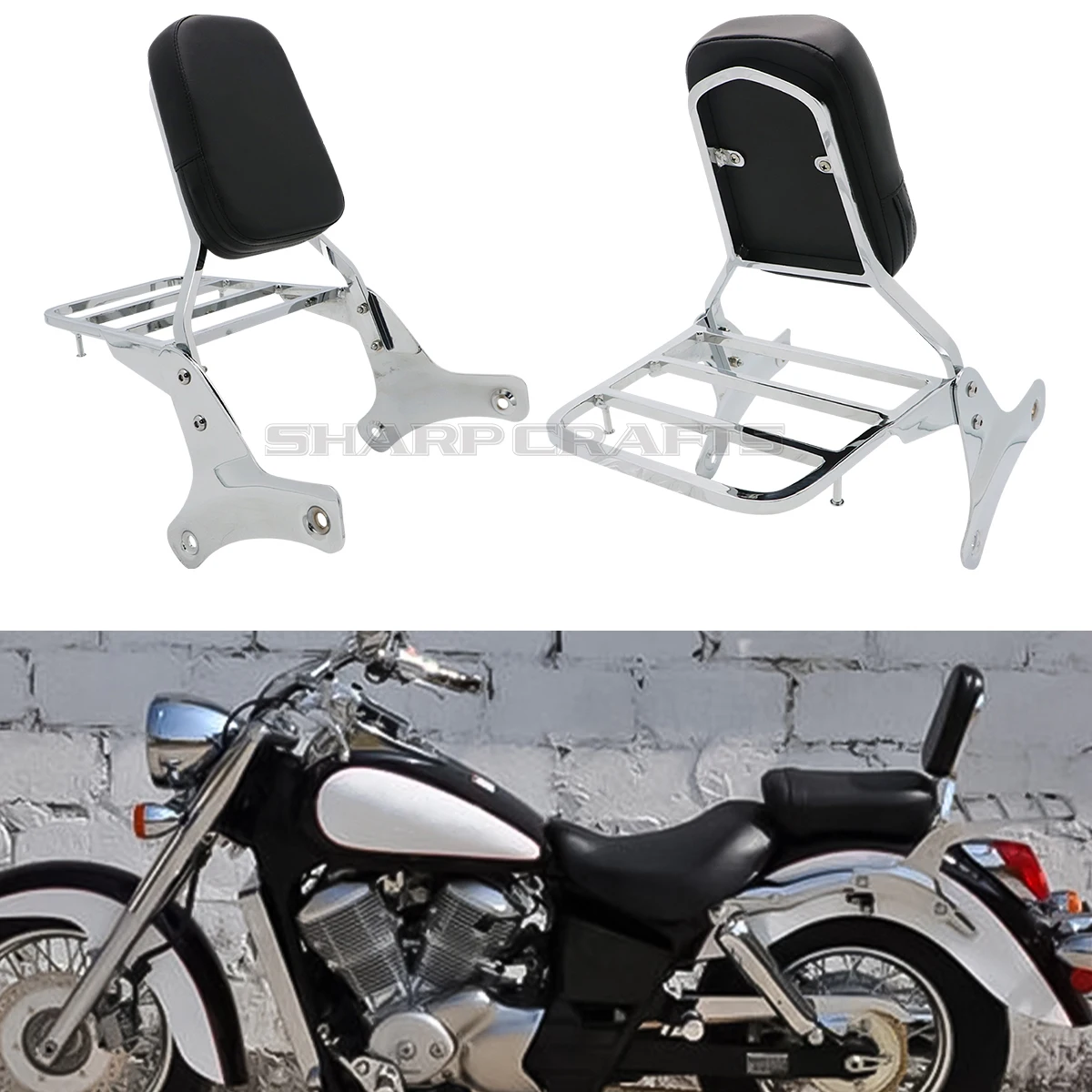 

For Honda Shadow ACE VT400 VT750 VT 750 C2 RC44 1997-2003 Motorcycle Parts Passenger Backrest Sissy Bar Luggage Rack Pad Kit