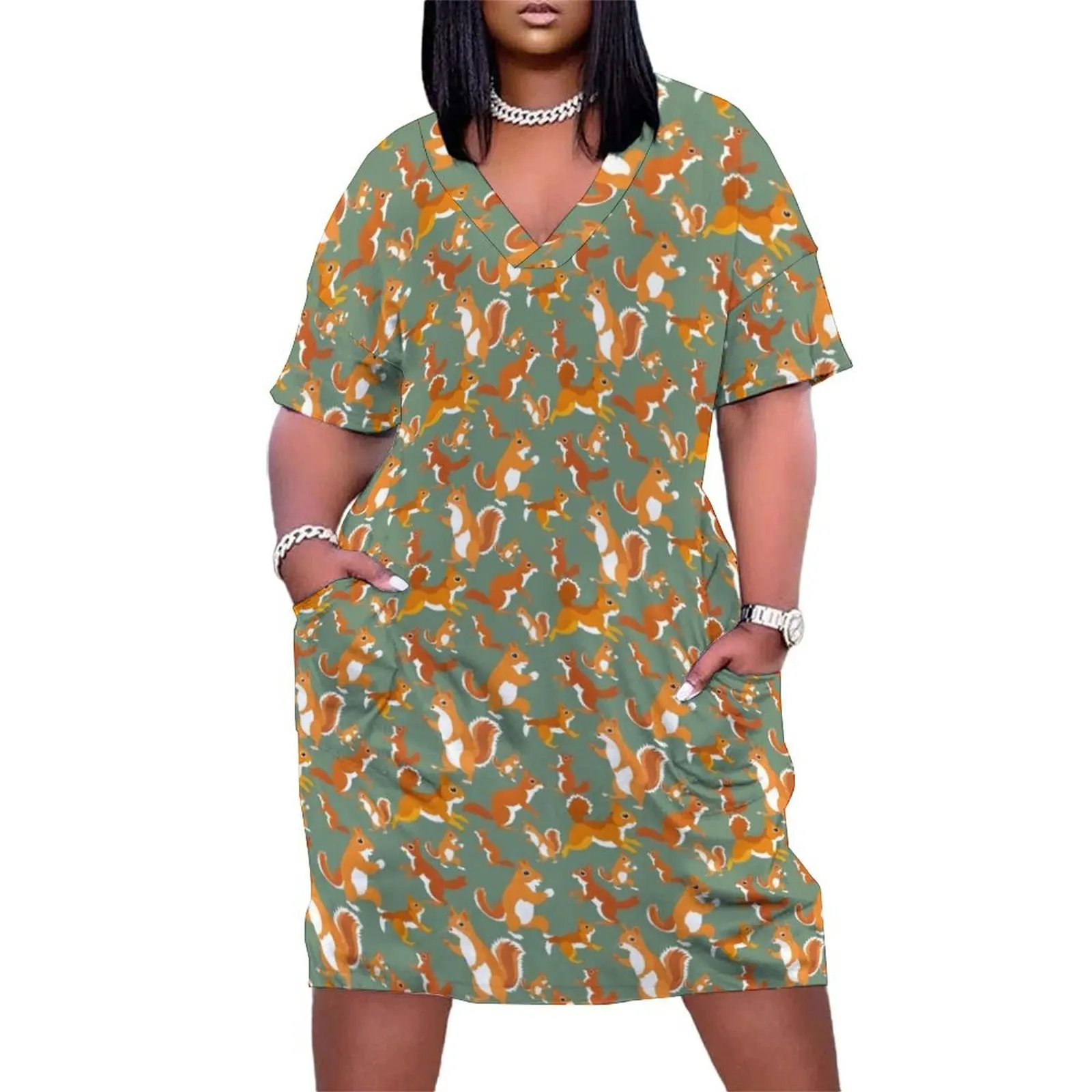 

Lots of Squirrels Pattern Loose Pocket Dress Dress women luxury evening dresses for women 2025