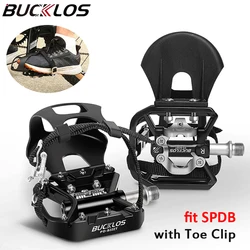 BUCKLOS Mountain Bicycle Pedals for SPD Dual Function Clipless Pedal Bike Self-locking Flat Pedals with Toe Clips MTB Platform