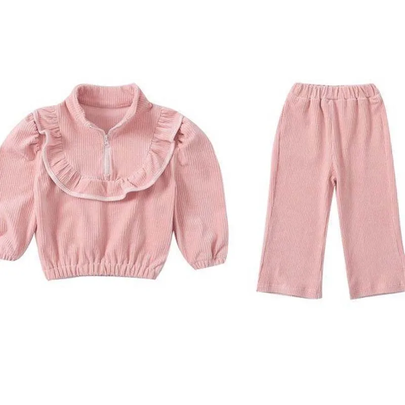 Girl Clothing Set Korean 2024 Autumn Corduroy Girl\'s Suit Sweater + Pants Fashionable Small Fragrance Girl\'s Two Pieces Set