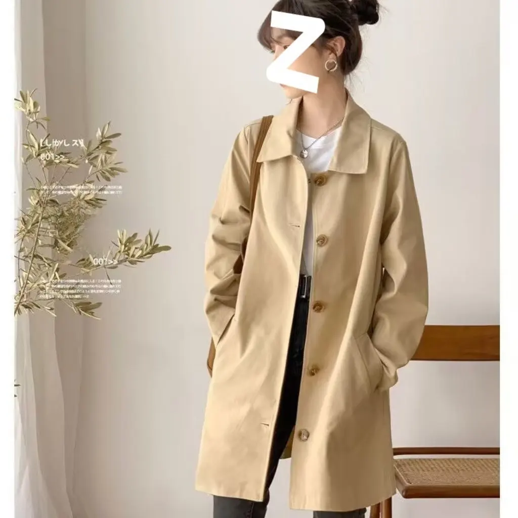 

Women's Windbreaker Mid-Length Korean-Style Loose Fit Solid Color Trendy Coat Early Spring Autumn Top All-Match Student Fashion