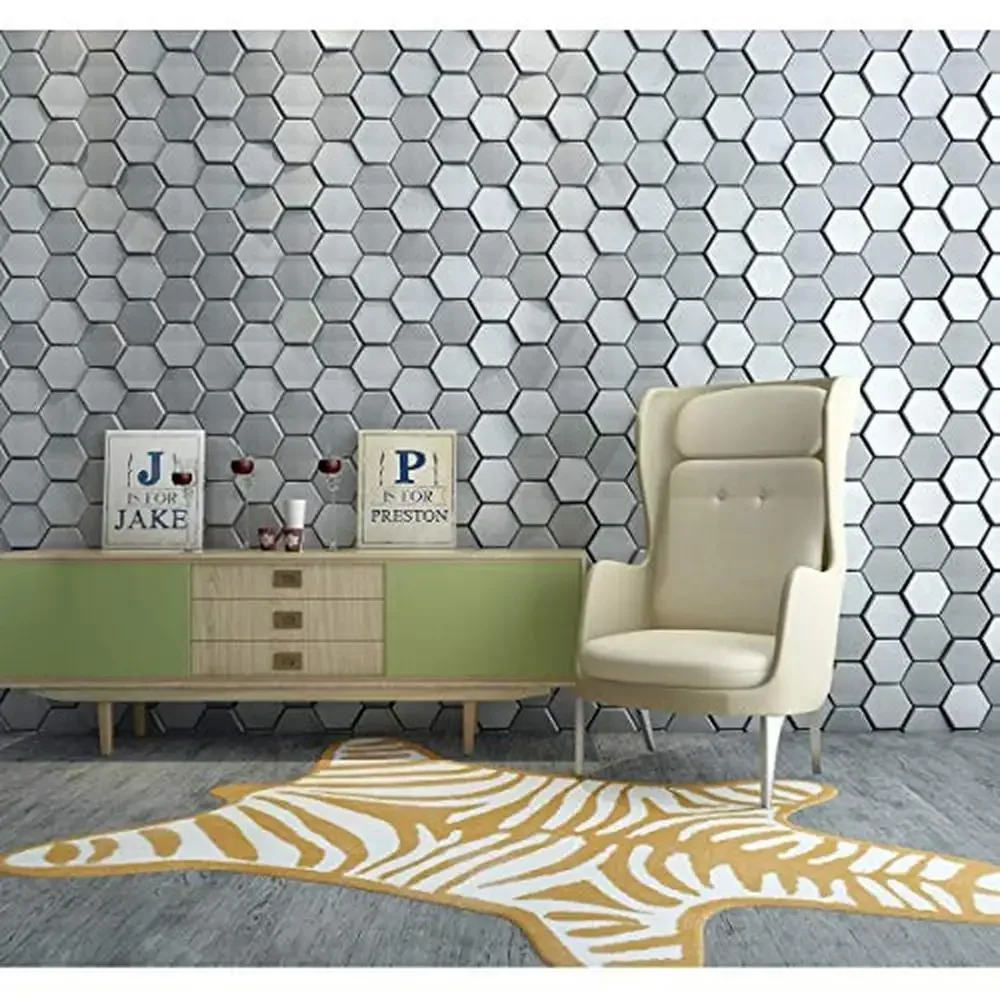 

20-Piece PU Leather 3D Wall Panels Foam Tile Silver Hexagon DIY Install Sound Fire Water Proof Kit