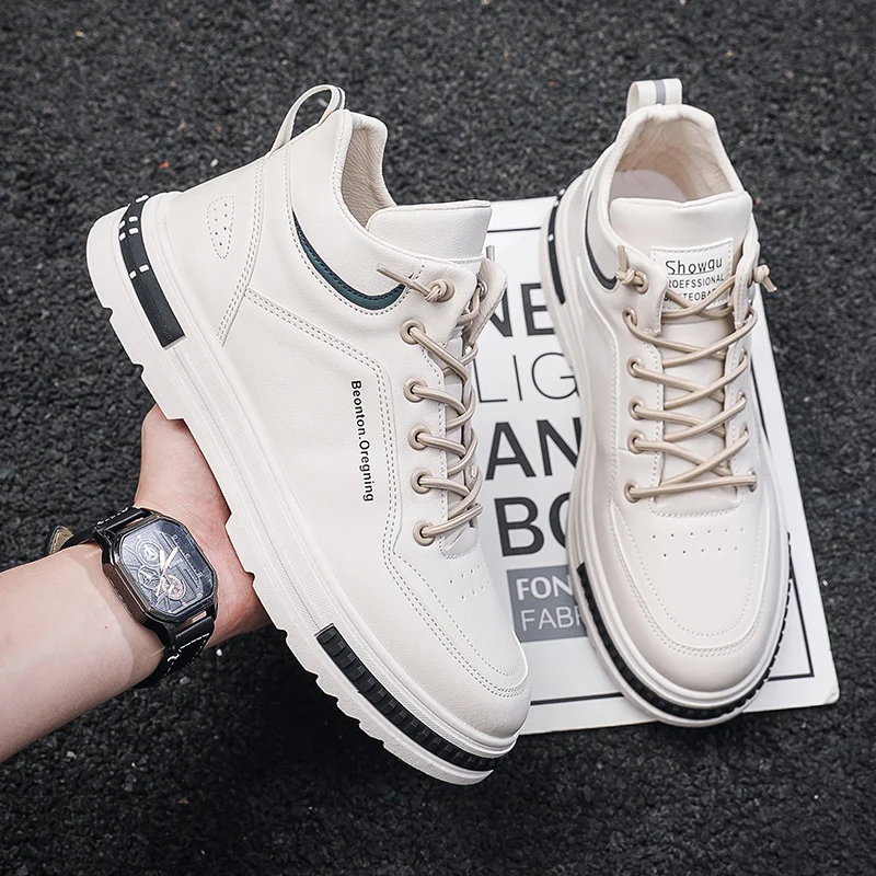 Trendy Men Black Sports Comfortable Low Top Casual Flat Bottom Wear-resistant Outdoor Hiking Lace Up Work Shoes Platform Boots