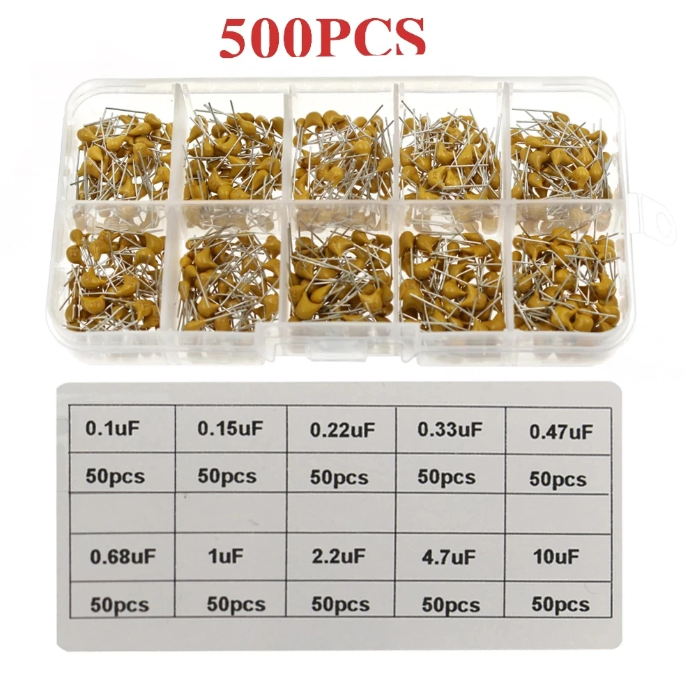 

500Pcs/Box Monolithic capacitor 10 Values * 50Pcs 50V 0.1UF-10UF/154 224 334 474 105 475