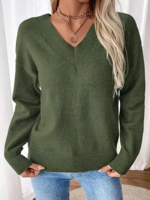 

2025 New Autumn and Winter Versatile Sexy Casual Style Top with Backless V-Neck Solid Color Sweater for Women