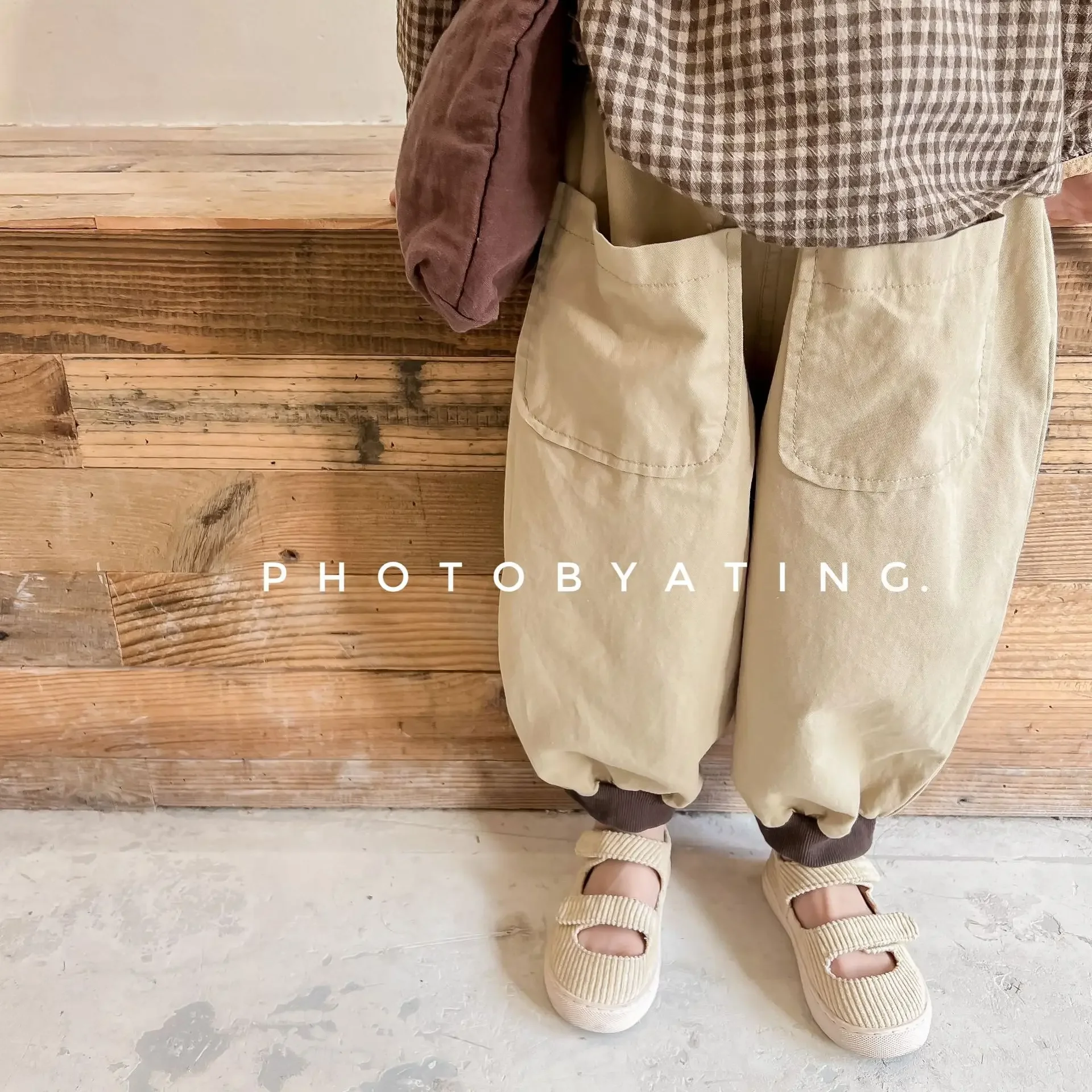 Korean Style Autumn Baby Girls Pants Washable Causal Harem Pants Brown Khaki Loose Sweatpants Trousers with Pockets