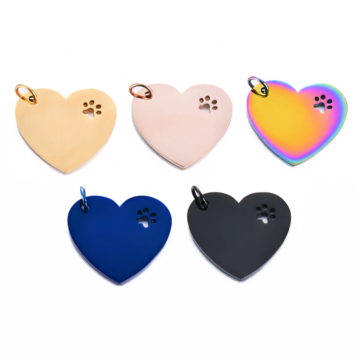 8Pcs Heart Hollow Paw Tag Stainless Steel Mirror Polished Metal Blank Pendants DIY Jewelry Making Necklace Wholesale 