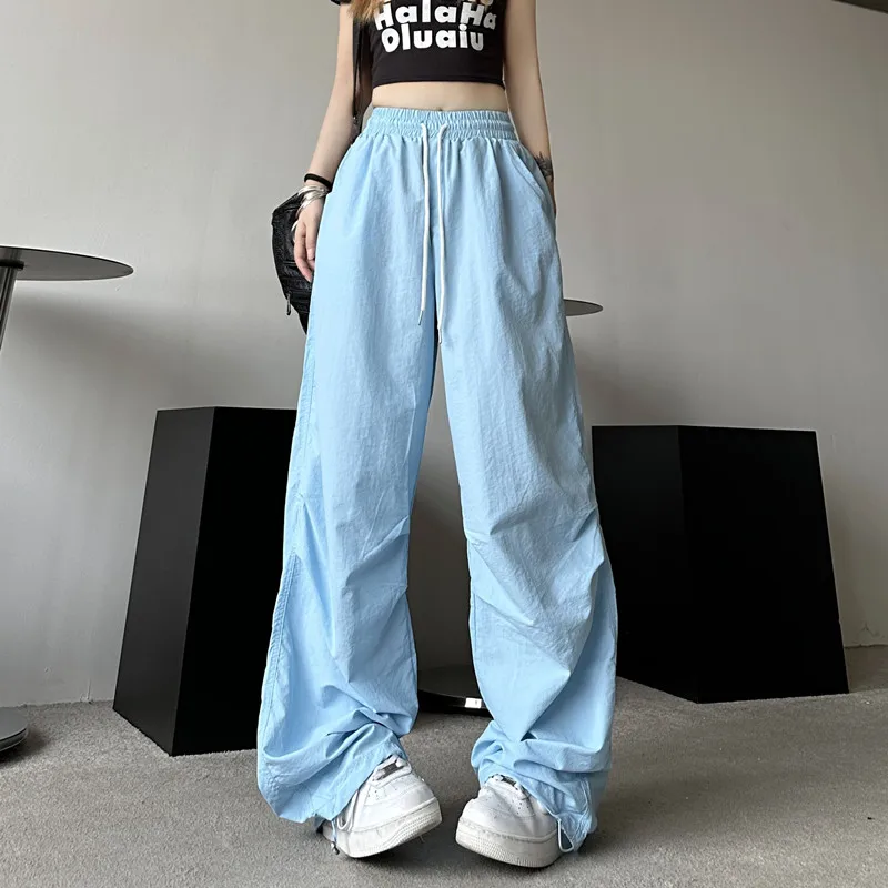 

Women's Bottoms Blue Drawstring Sweatpants Casual High Waist Straight Mopping Pants Fashion Solid Baggy grey Wide Leg Trouser