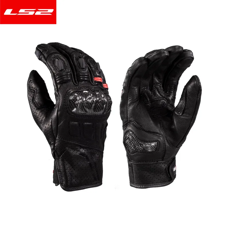 LS2 MG006 Guantes de motociclismo ls2 guantes de cuero genuino para moto carcasa de fibra de carbono dedo completo transpirable a prueba de viento