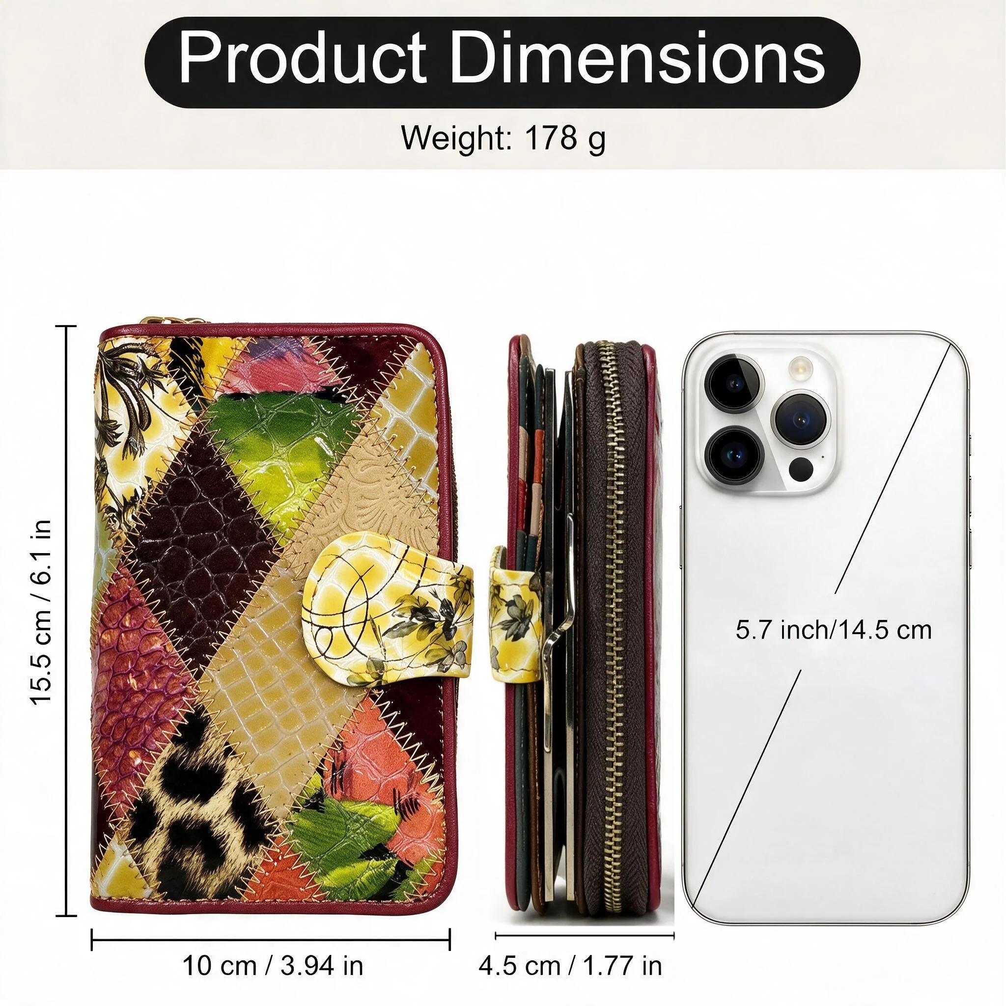 Pomelo Best Womens Patchwork Leather Wallet Random Unique Purse 7 Card Slots ID Window Coin Pocket Zipper Wallet