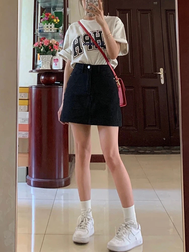 

High Waist A-Line Skirt Denim Bla Conceal Belly Pear ape Slimming ort Skirt for plus Size Women Commute Sle
