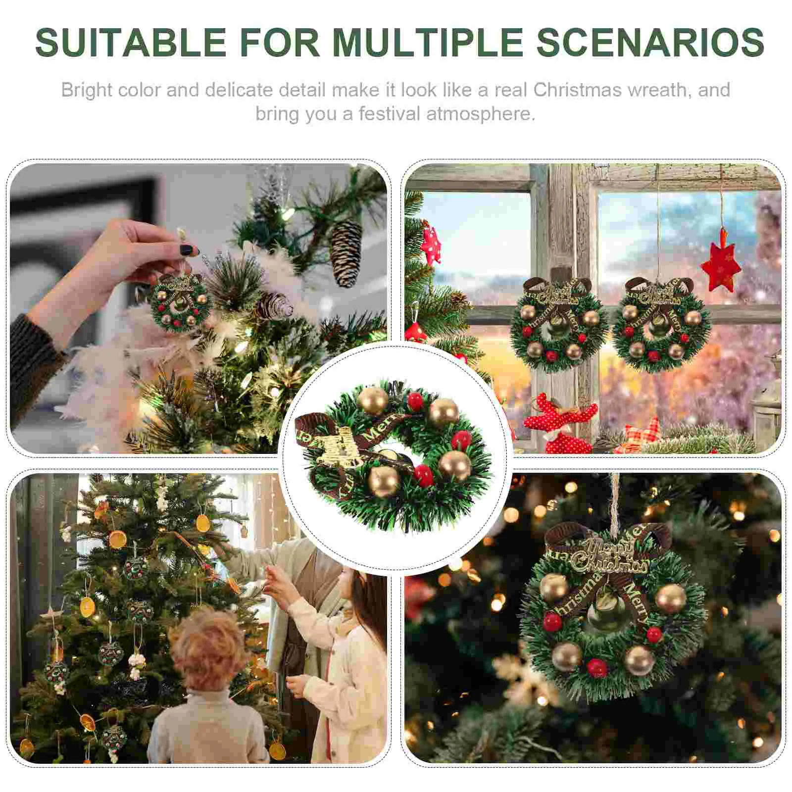 10ชิ้นแหวนกับระฆังหญ้าประดับคริสมาสต์มินิพวงหรีดหน้าต่างเทียนบ้านเครื่องประดับขนาดเล็กพวงมาลัย