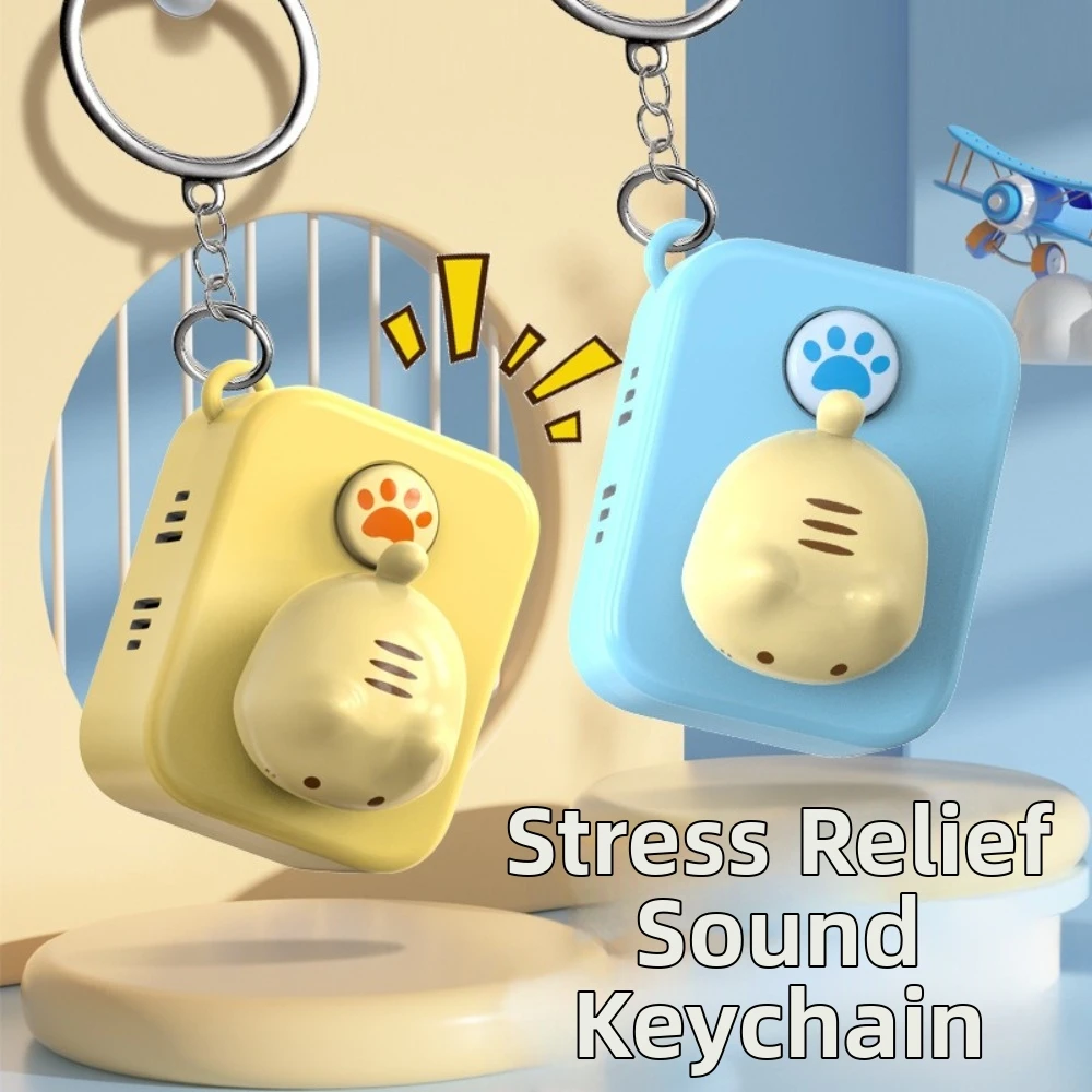 Plastic Cat-shaped Key Pendant with Music Cartoon Cat-themed Power Strip Hanging Ornament Funny Sounding Paw Button Keychain