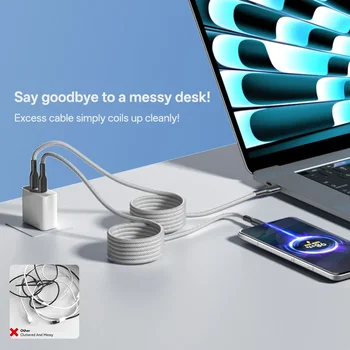 100W/60W 磁吸式螺旋線纜 USB Type-C 車用彈性編織線 6A 線,適用於 iPhone 17/16、三星 S25/S24、小米 iPad 8 最佳銷售 磁吸式 USB-C 連接線 - №6