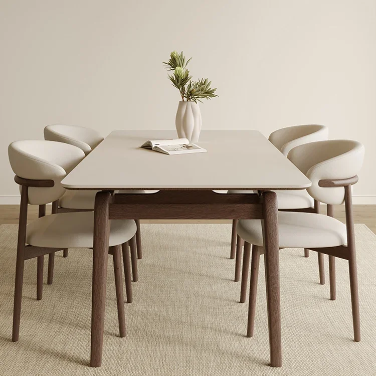 

A Nordic Design Modern Solid Wood PU Leather Dining Room Restaurant Table Set Chair