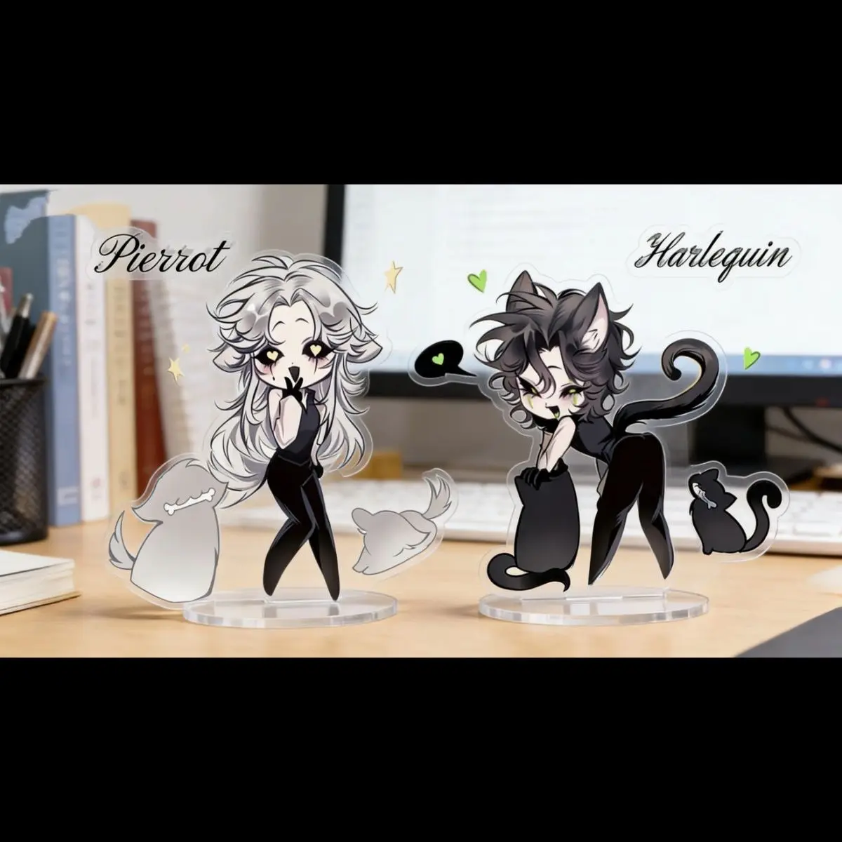 Pierrot Harlequin Standing Anime KeyChain ‌‌The Freak Circus Men Key Chain for Women Cartoon Art Acrylic Keyring Pendant Gifts