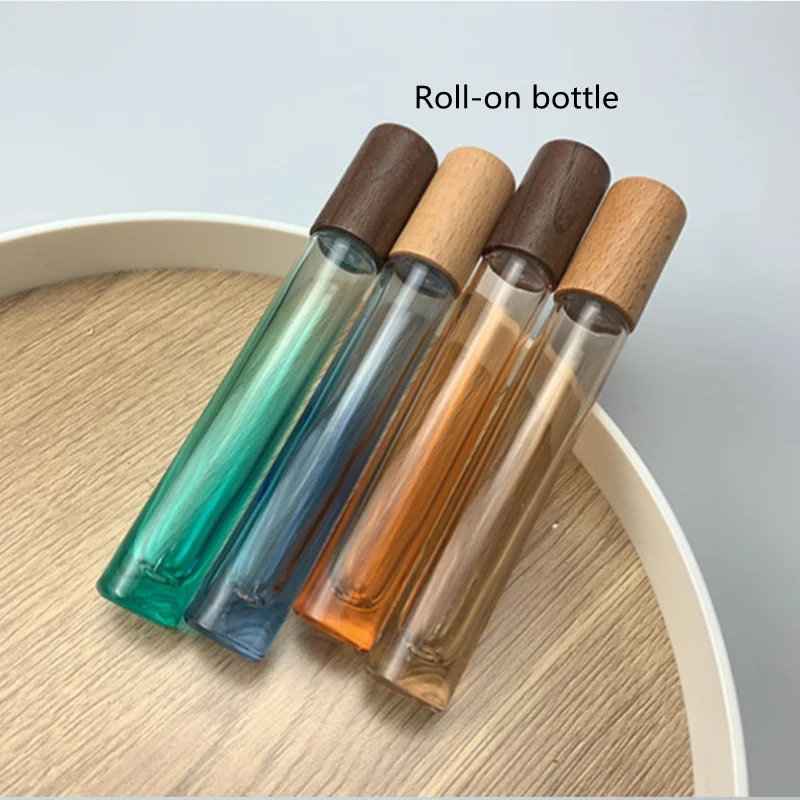 

10/30pcs10ml Glass Roll -On Bottle With Steel Ball Spray bottle Perfume Essential Oil Refillable Bottle With Wood Cap