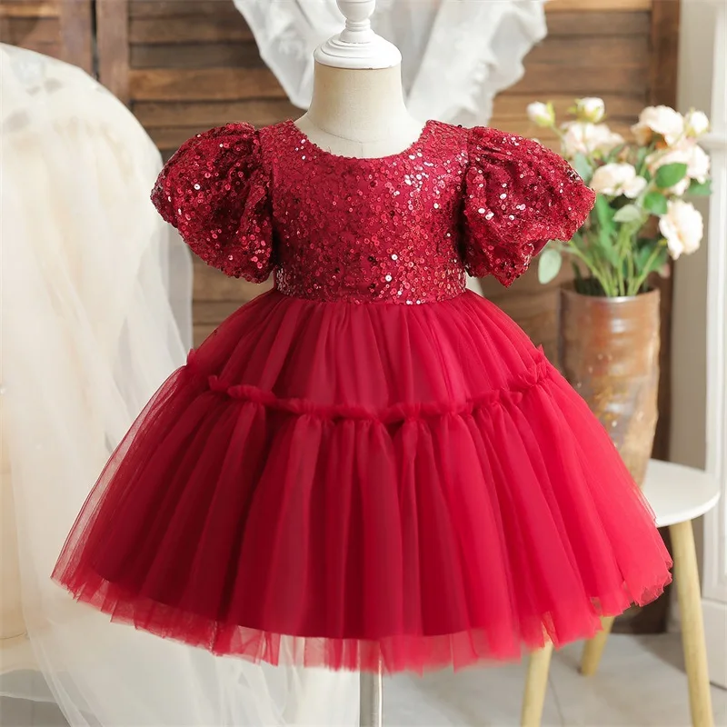 Baby Girl Princess Dress For First Birthday Elegant Girls Party Dresses Fashion Sequin Lace Ball Gown Toddler Evening Dress