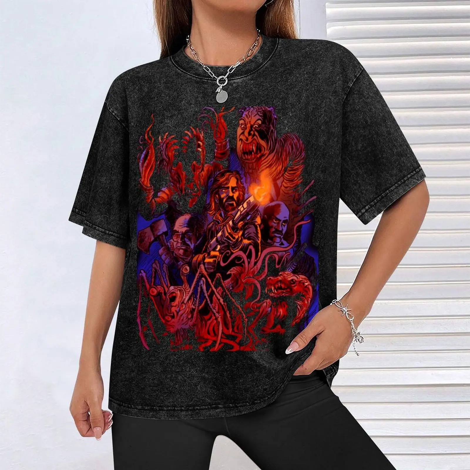 تي شيرت John Carpenters - The Thing تي شيرت برسومات كبيرة الحجم وقمصان تضمين عتيقة للرجال