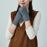 Women's Winter Wool Knitted Fingerless Gloves Cashmere Short Half Finger Wrist Warmers Stretchy Hand Protection Mitten for Girls