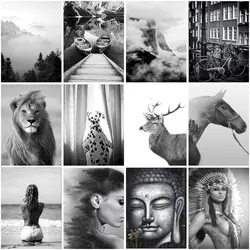 GATYZTORY Oil Paint Picture By Numbers Black And White Landscape Paint By Numbers Animals Canvas Painting Hand Painted Wall Art