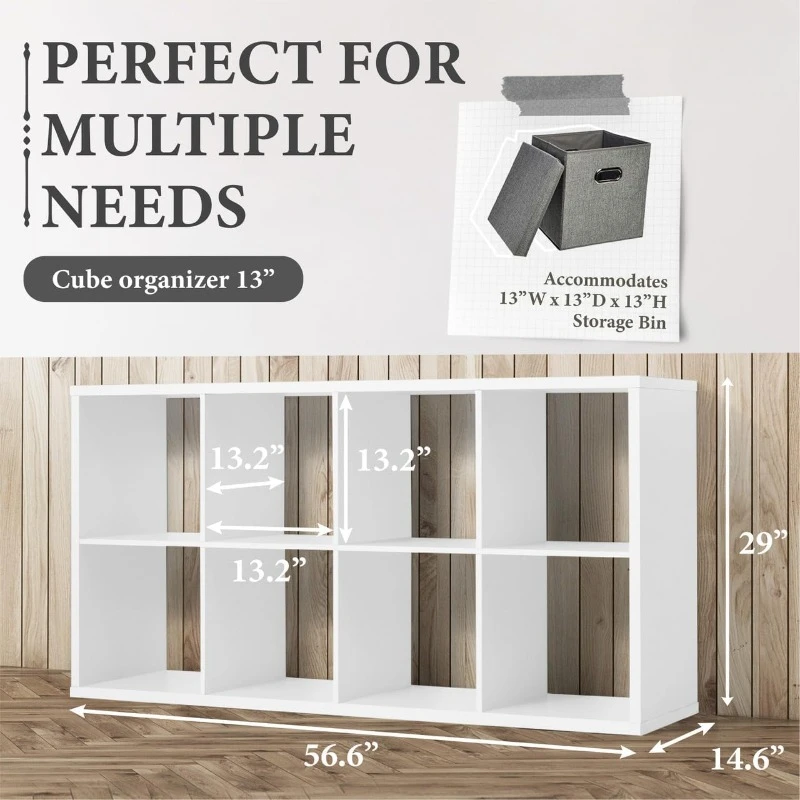 Sturdy Room 13-Inch Cube Storage Organizer Shelf, with Extra Thick Exterior Edge, Open Storage Shelf Divider, Bookcase, 8-Cube