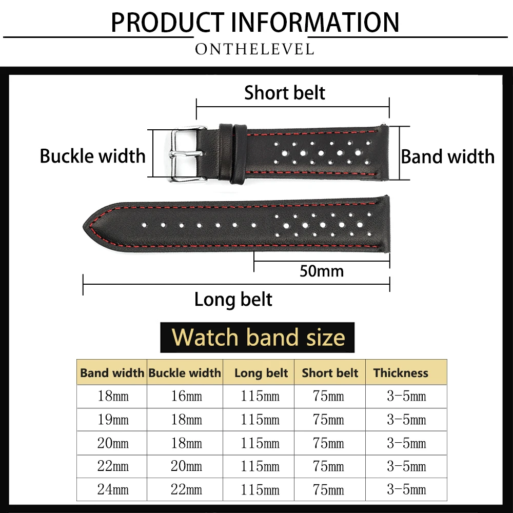 Handmade Watchband Soft Genuine Leather Watch Strap 18mm 20mm 22mm 24mm Porous Ventilation Wristband Replacement for Watches