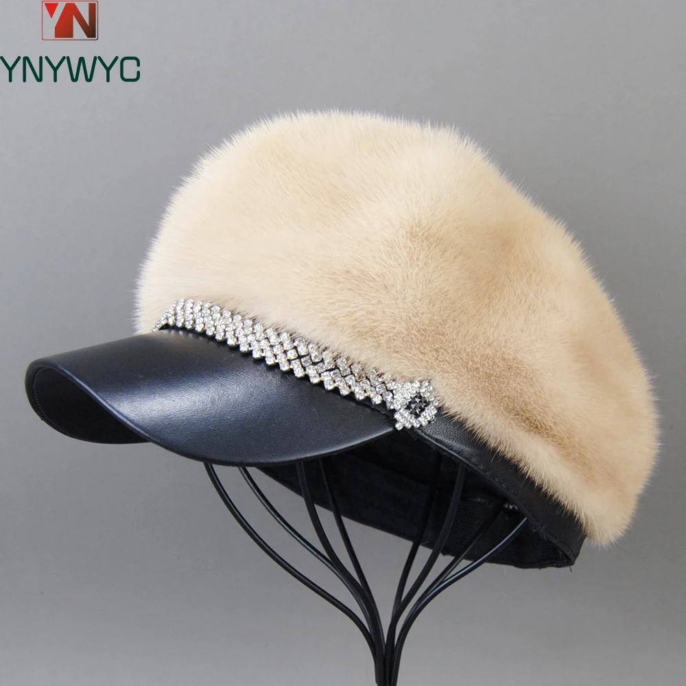 

Hot Sale New Winter Women Full Pelt Real Mink Fur Hats Lady Luxury Warm Natural Mink Fur Visors Caps Female Fashion Mink Fur Hat