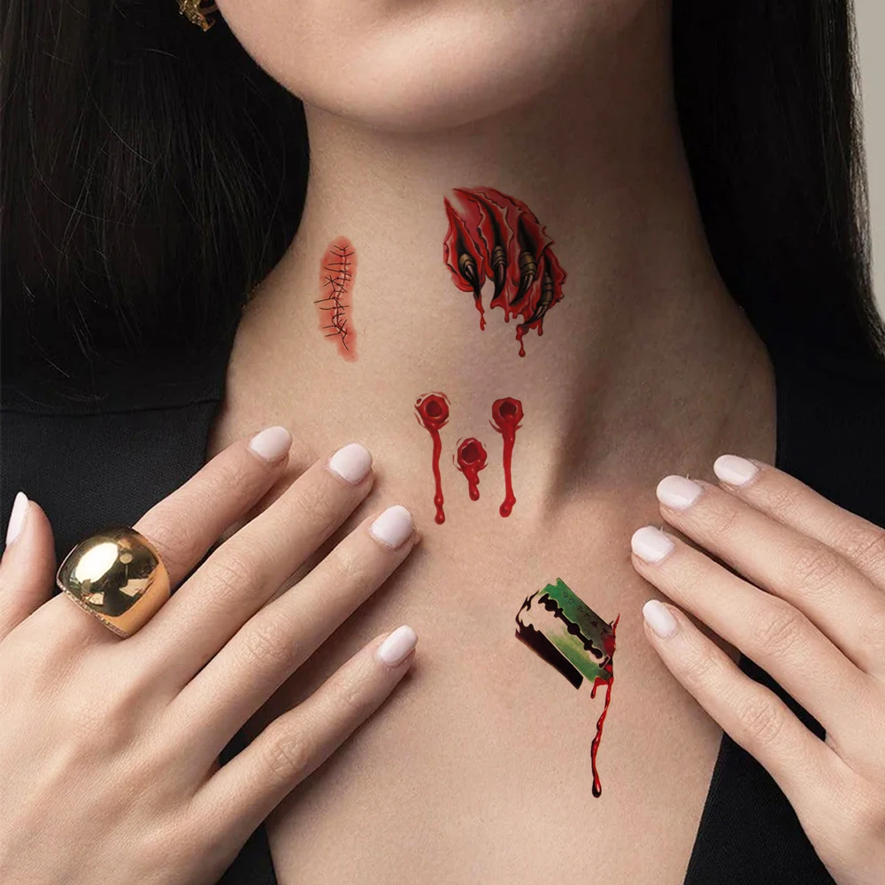 30pcs Waterproof Bleeding Wound Scar Tattoo Stickers for Halloween Party Realistic Temporary Tattoos for Women Men Fake Tattoo