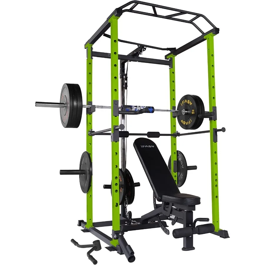 

200lb Green Home Gym Set Multifunctional Power Cage Home Adjustable Pullup Squat Rack 1000Lbs Capacity Comprehensive Fitness Ba