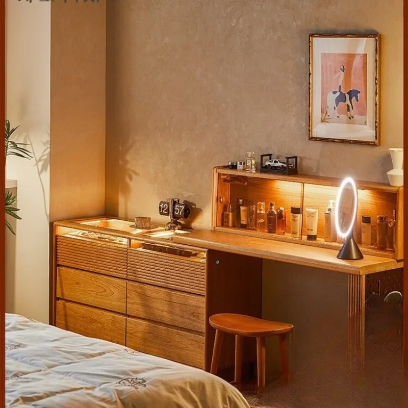 Solid wood cosmetic cabinet bedroom dresser cherry wood chest cabinet log bedside cabinet
