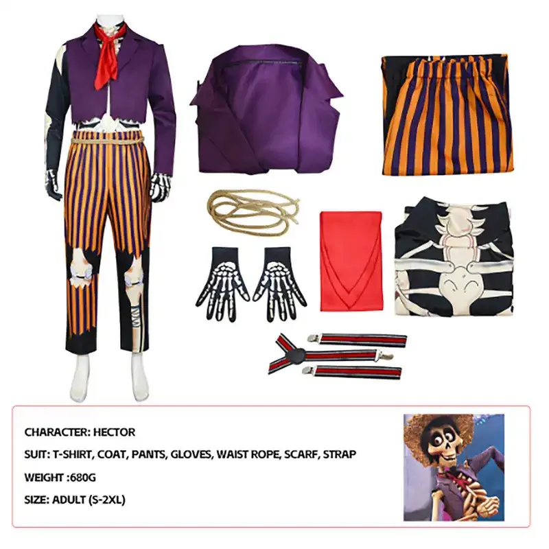 

Anime movie Coco, Hector, great grandfather cosplay costume, Halloween stage performance costume, cosplay costume