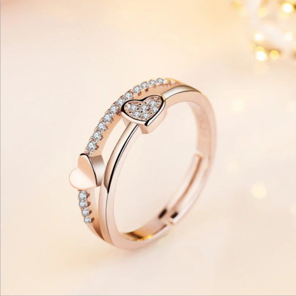 Ladies Love Diamond Ring Fashion Simple Heart Opening Ring Jewelry Wholesale Engagement Rings for Women Shipping Take Big Orders