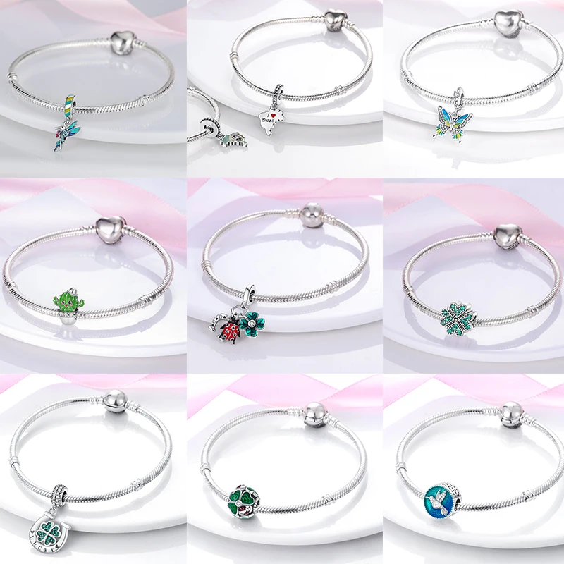 2026 925 Sterling Silber Grüner Glücks-Zirkon Vierblättrige Kleeblatt-Serie Charms Niedliche Hundeperlen Passend für Armbänder DIY Schmuck Originelle Frauengeschenke – Detail 2