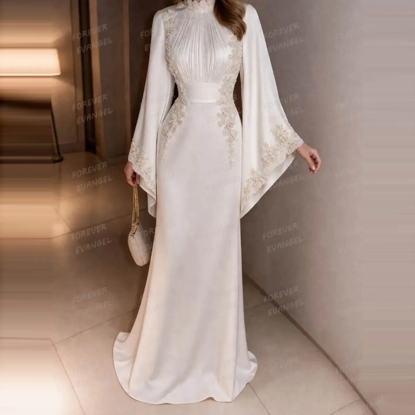 Simple Elegant Mermaid Wedding Dresses Woman's Appliques Flare Sleeve Ruffles Bride Gowns Customized Vestidos De Novia Muslim