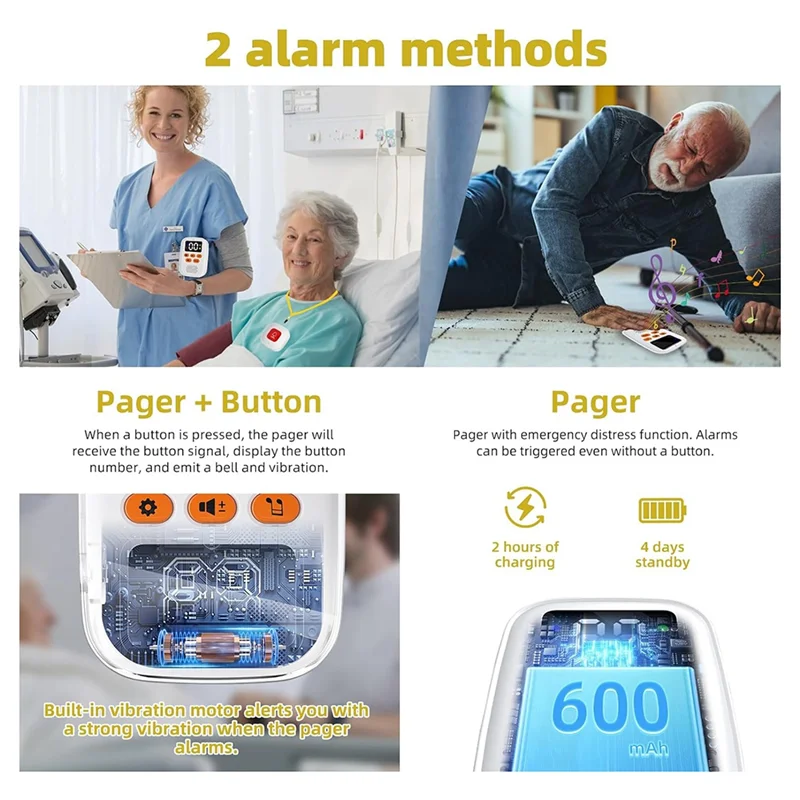 Wireless Caregiver Call Button SOS Emergency Monitor With Vibration, Personal Caregiver Pager For Elderly Caren01r