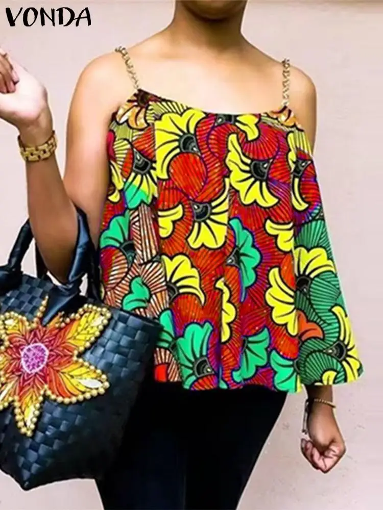 Plus Size 5XL VONDA Sexy Straps Sleeveless Tops Women Floral Printed Tanks Summer Camis Bohemian Tees Casual Loose Beach Shirts