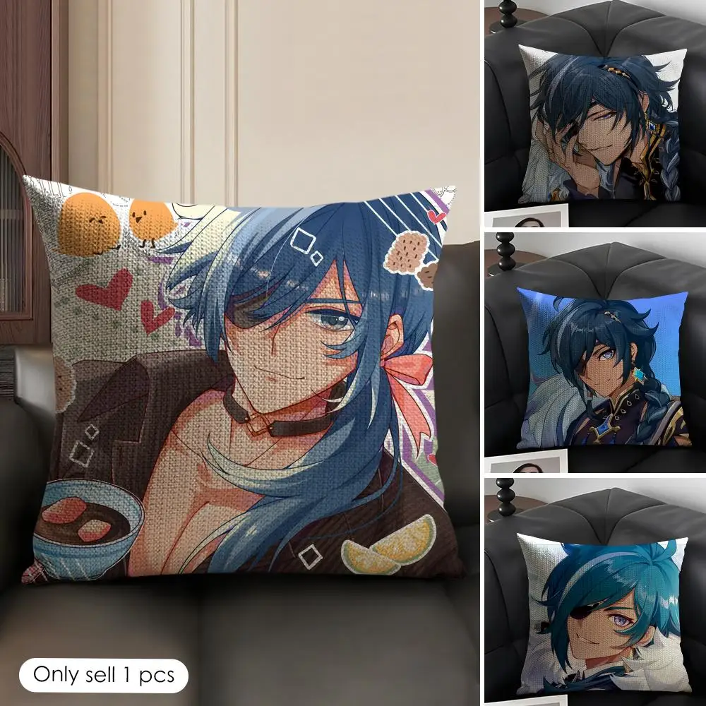 Kaeya Cute Genshin Impact Cushion Cover Natural Linen Organic Fabric Double-Sided Printing Sofa Home Decor Gift Pillow Case