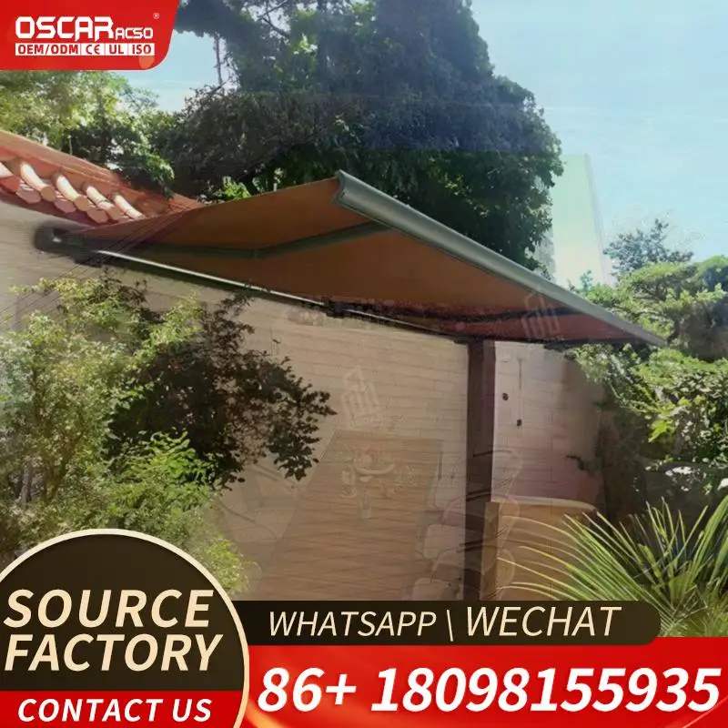 Outdoor Motorized Retractable PVC Awning with LED Light for Patio Garden Balcony  Retractable Awning