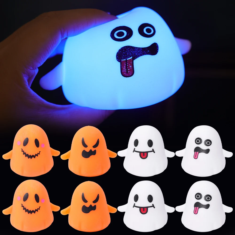 

1/2/4PCS Cartoon Ghost Decompression Toy Halloween Ghost Light Decompression Slow Rebound Toy Halloween Theme Pinch Music