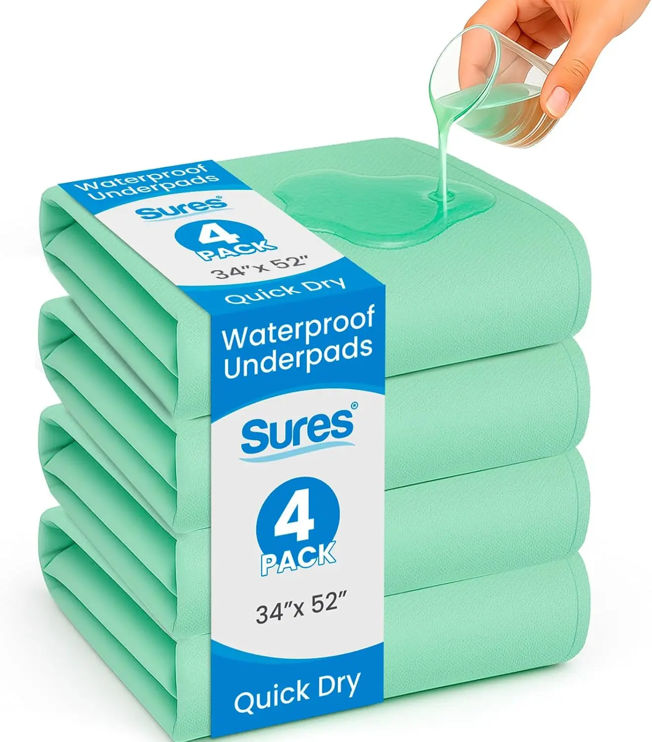 

Washable Waterproof Bed Pad 34x52 Inch 4 Pack - Reusable Underpad for Adults & Elderly - Incontinence Mattress Protector