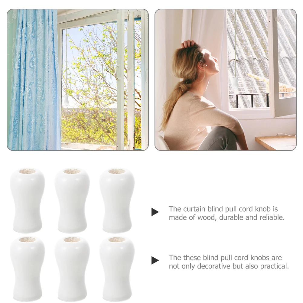 

6pcs White Wooden Curtain Accessories Blind Cord Tassel Knob Pull Cord Hanging Decor Window Blinds Replacement Parts