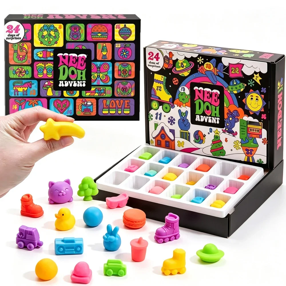 2026 Nee Doh Christmas 13/24Days Countdown Advent Calendar 3D PVC Fidget Doll Surprise Box,Stress Relief Holiday Gift Toy