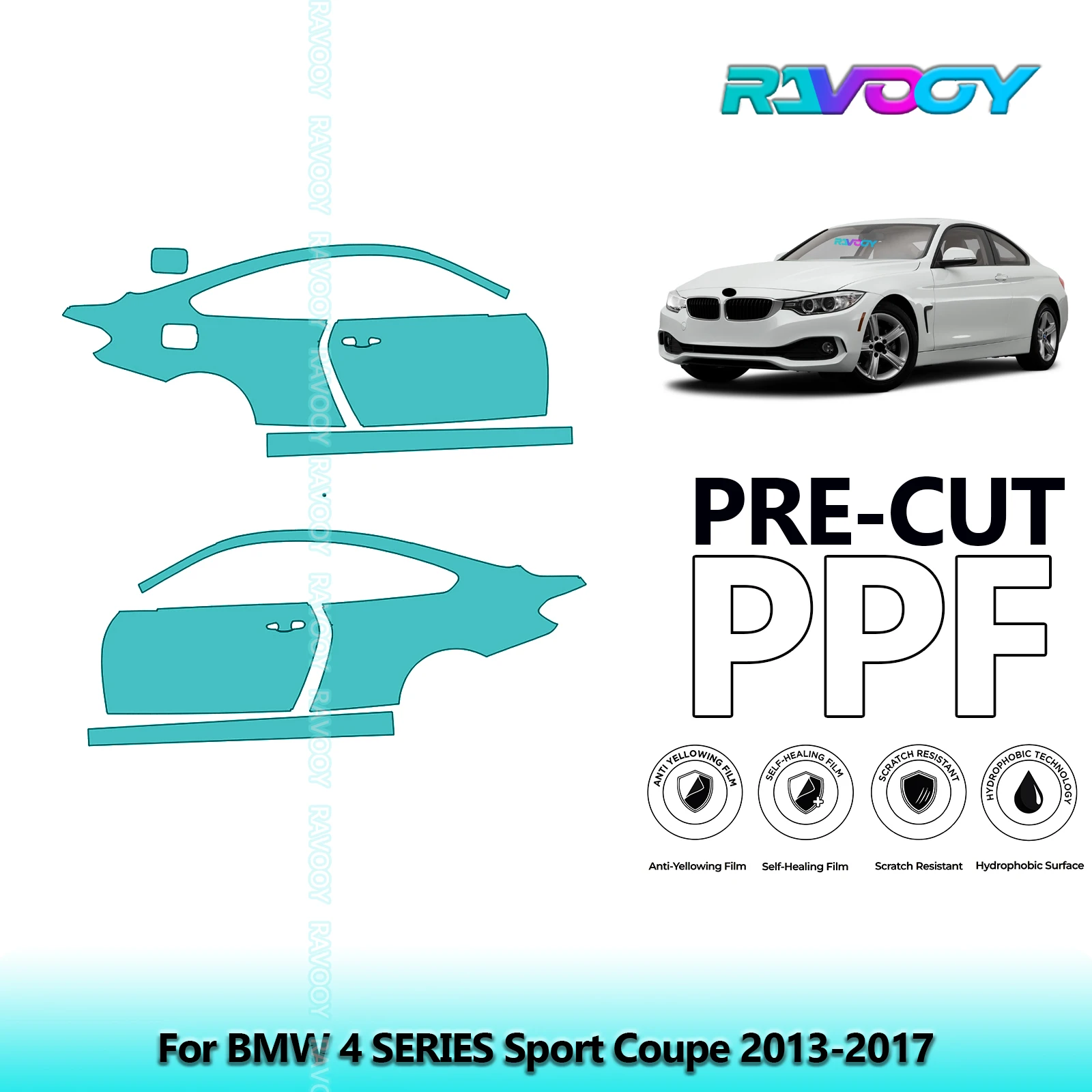 

For BMW 4 SERIES Sport Coupe 2013-2017 8.5mil Clear Matte Pre-Cut PPF Door & A/B Pillar Kit TPU Paint Protection Film Set