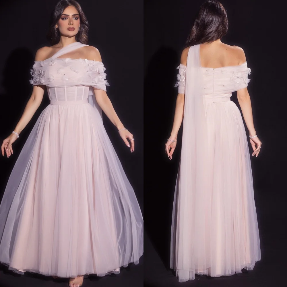 

Customized Exquisite Net Pleat A-line Off-the-shoulder Midi Dresses Prom Dresses Classic Exquisite Modern Style Pastrol Unisex F