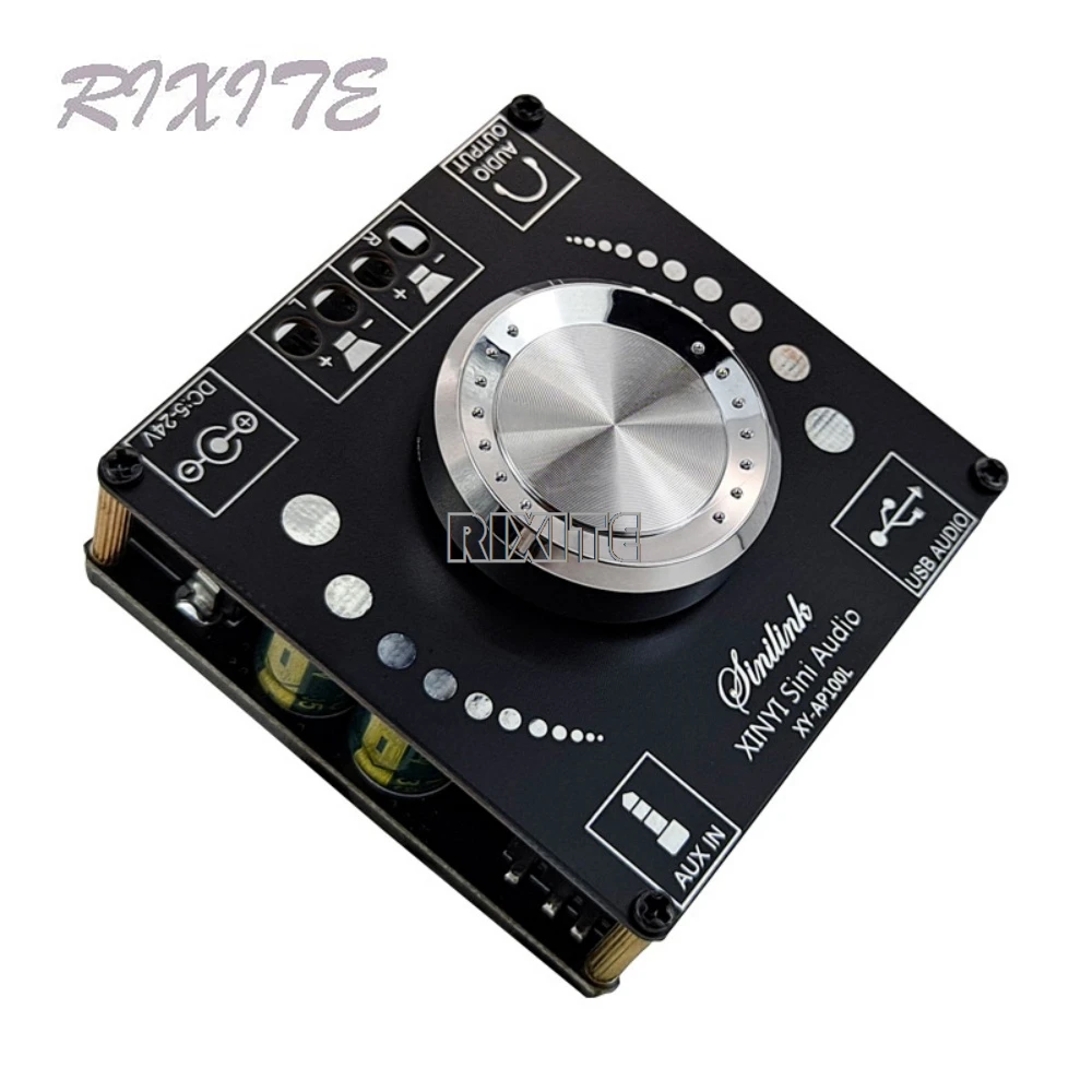 100W+100W Bluetooth 5.0 Stereo Amplifier Board AUX USB Sound Card Digital Power Amp Amplificador DC 12V 24V AP100L