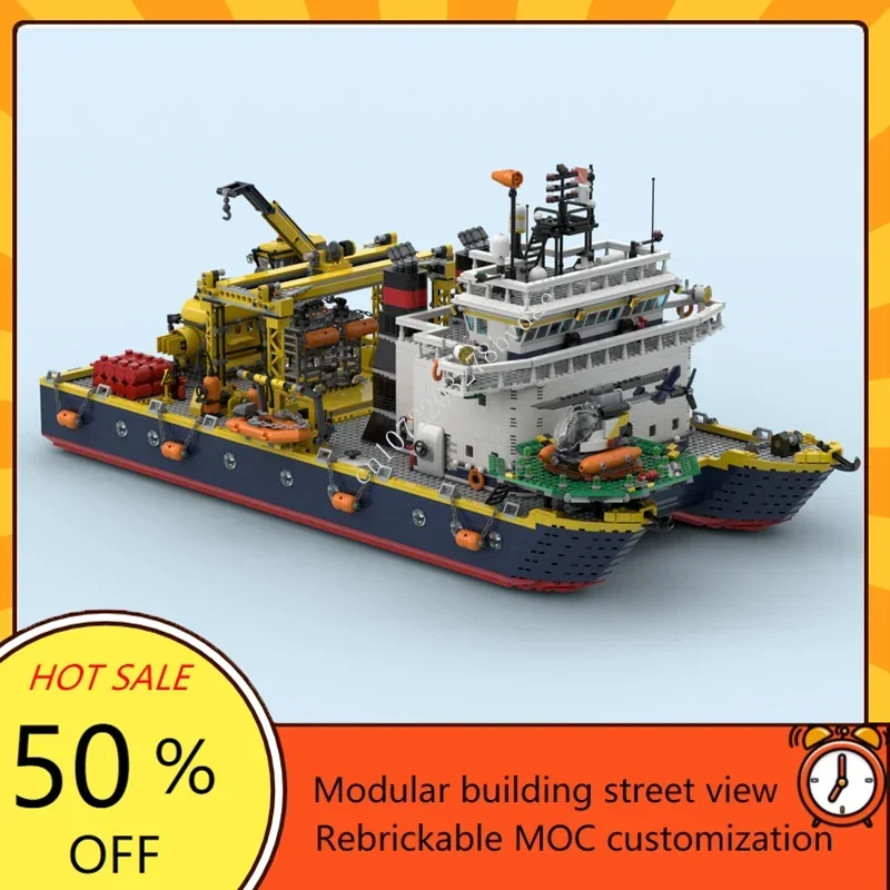 8200PCS Catamaran Research Vessel Modular MOC Creative street view Model Custom Puzzle Architecture Assembly Model Toys Gifts