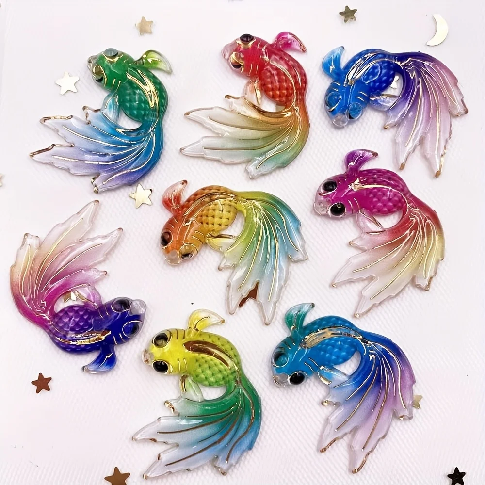 Colorful Acrylic 10/20pcs Goldfish Flat Back Rhinestone Ornaments - 1 Hole Pendant DIY Wedding Applique Crafts Jewelry Making Su