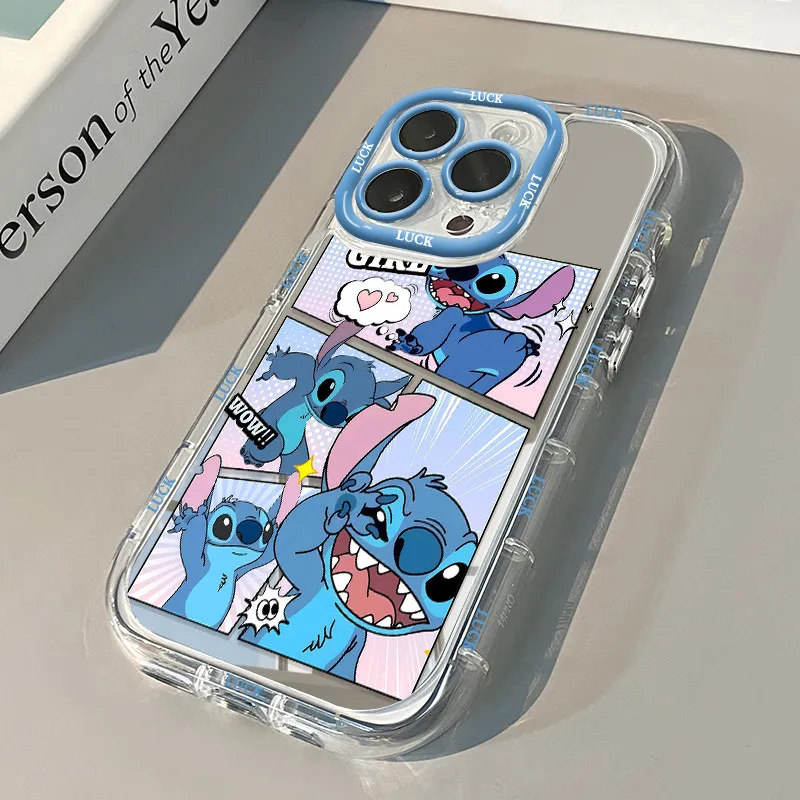 Funda de Teléfono con Espejo y Diseño de Panel de Cómic de Disney Stitch para iPhone 17 16 15 14 13 12 11 Pro Max X Xs XR Max 7 8 Plus SE, Carcasa Antigolpes