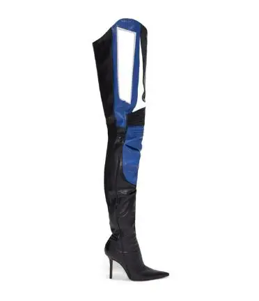 Red Black White Patchwork Matte Leather Pointed Toe Thin Heels Over The Knee Thigh Boots Women Sexy Hidden Zipper Long Botas